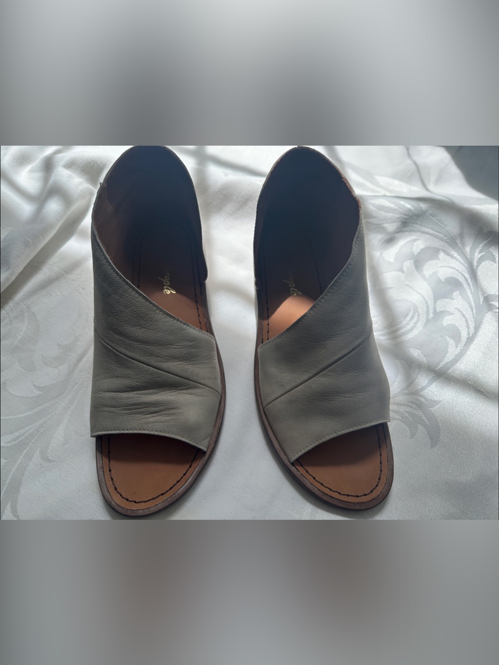 Grey Leather Slip-On Women’s Sandals by Free People.